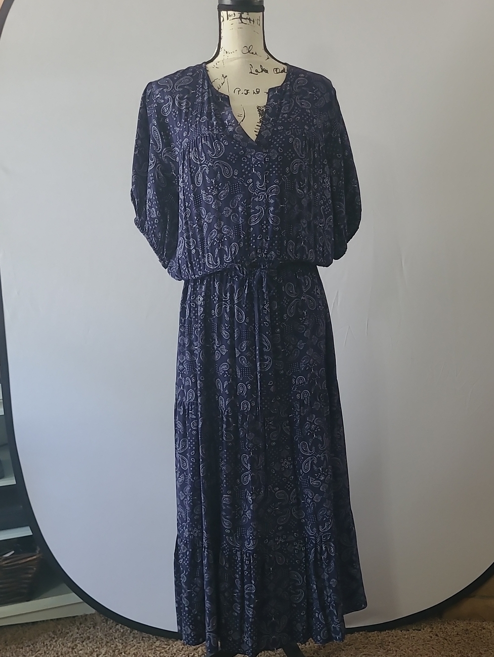 GAP Navy Paisley V-Neck Maxi Dress